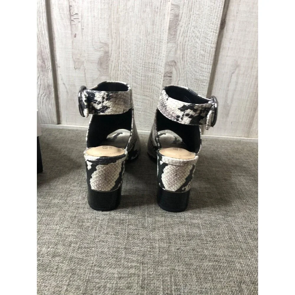 Alfani Womens Shoes Size 6 M Step Flex Black White Snake Print Open Toe Heels